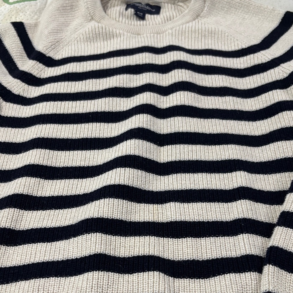 American Eagle Outfitters Black and Cream Striped Crewneck Sweater